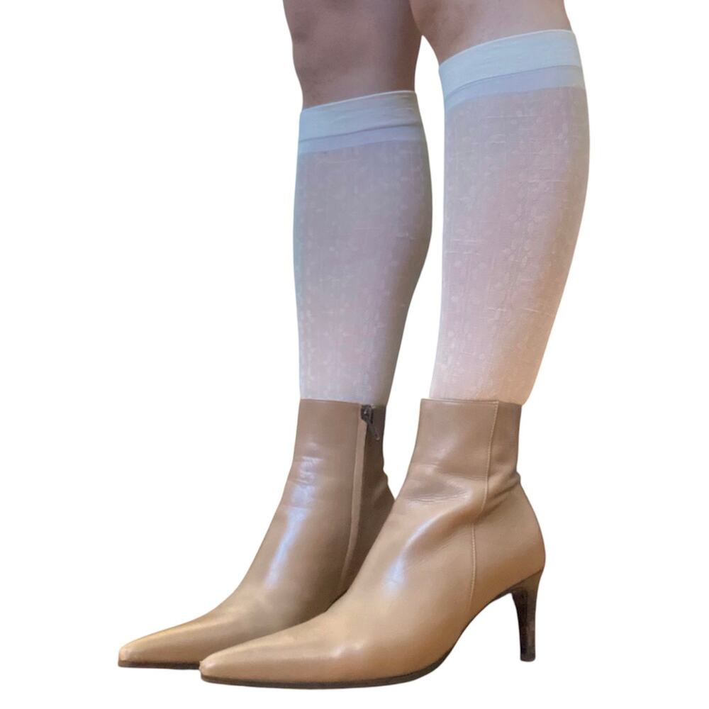 Barneys New York Vintage Leather Kitten Heel Tan Booties Womens 6.5 Italy